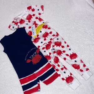 NWT carters crab summer pajamas 12m